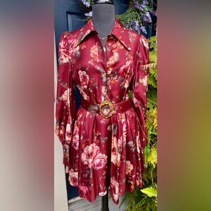Zimmermanna Luminosity Belted Peony Silk Shirtdress - Size 2 (US6)